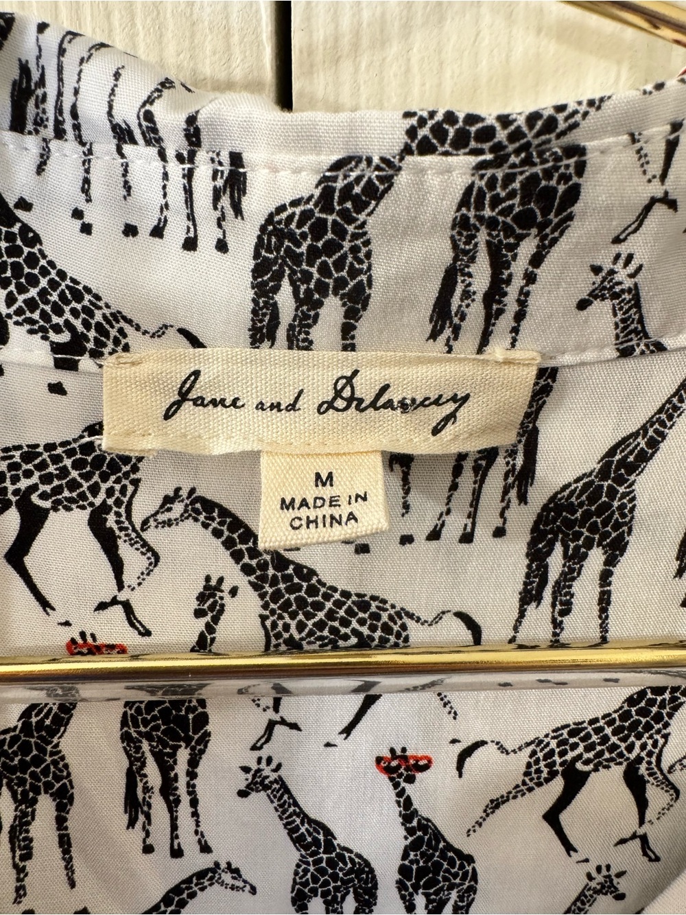Jane and Delancey Black & White Giraffe Print Shirt with Red Accent - Picture 5 of 6
